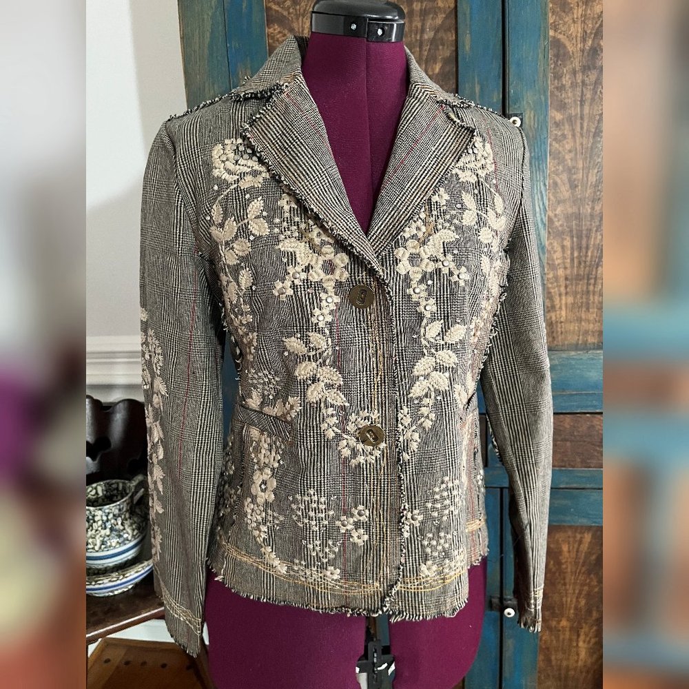 Artsy BOHO Paparazzi by Biz Embroidered Embellished Blazer Tweed Jacket - NWT